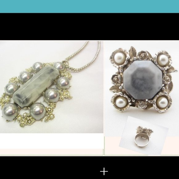 Spanish-Made Necklace and Ring Set with Majorca Pearls and Resin - Picture 1 of 6